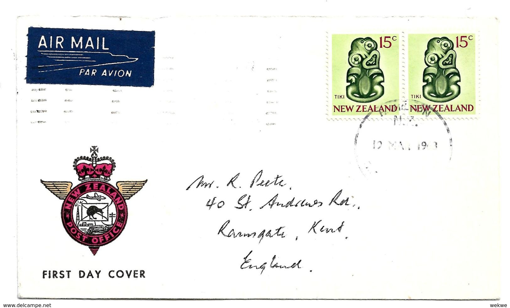 NZ185/ NEUSEELAND - Greenstone Maori Symbol 1968 - Cartas & Documentos
