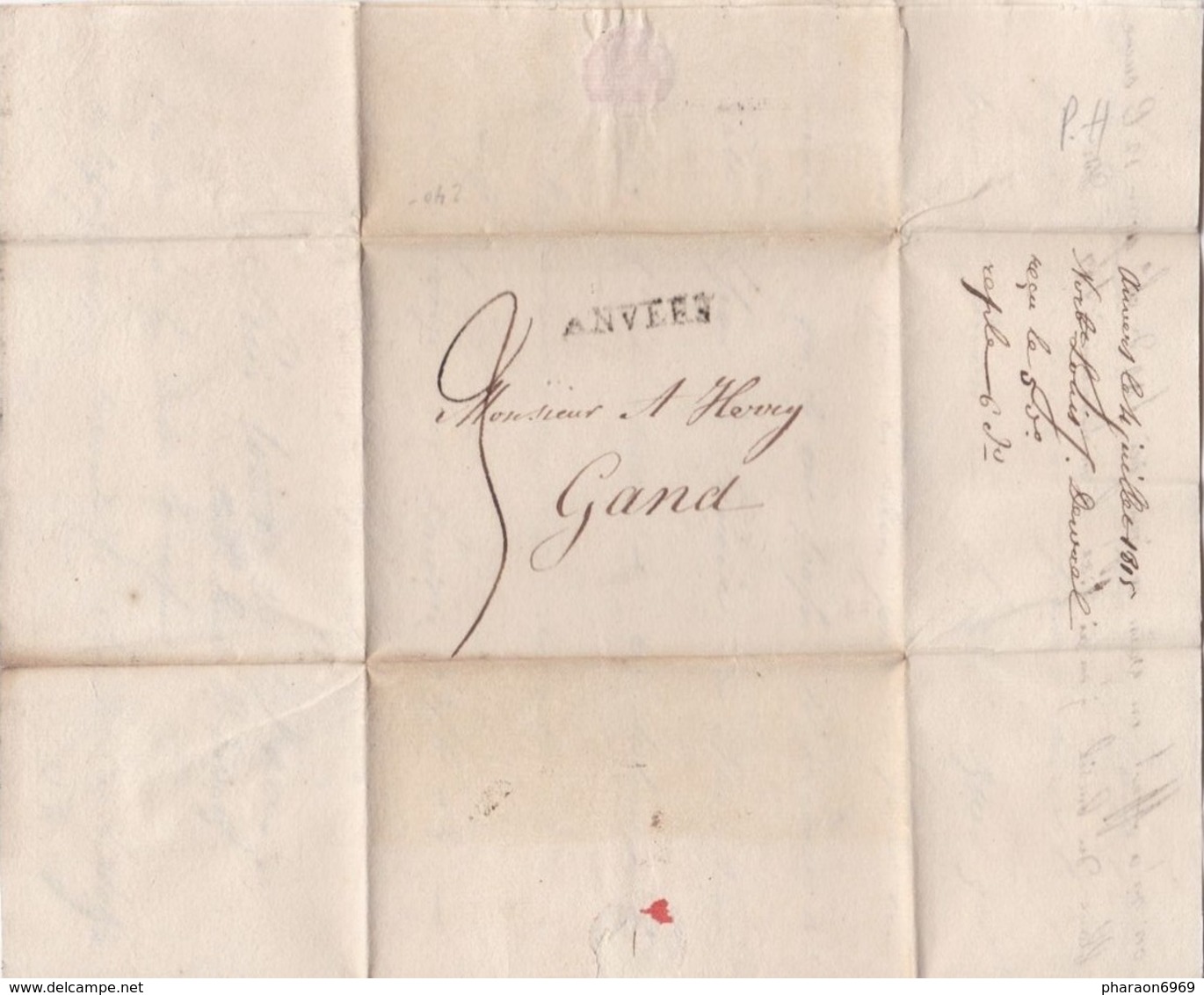 Courrier 1815 Anvers à Gand Griffe Anvers - 1815-1830 (Periodo Holandes)