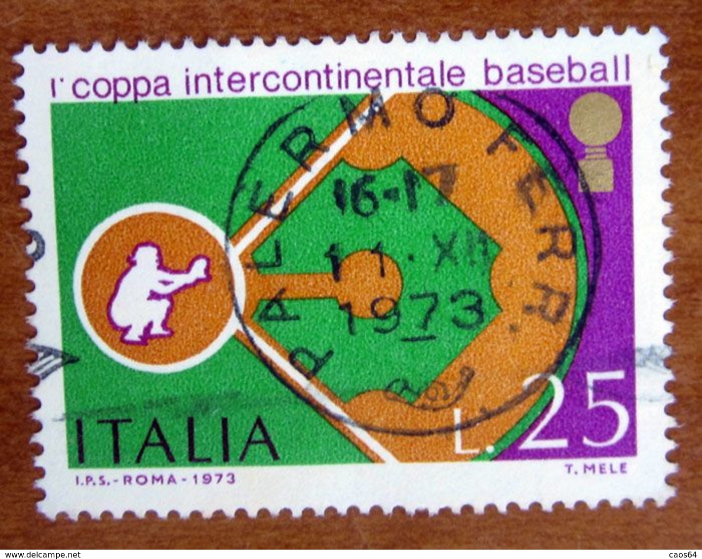 1973 ITALIA Sport Coppa Intercontinentale Baseball - Lire 25 Usato - 1971-80: Gebraucht