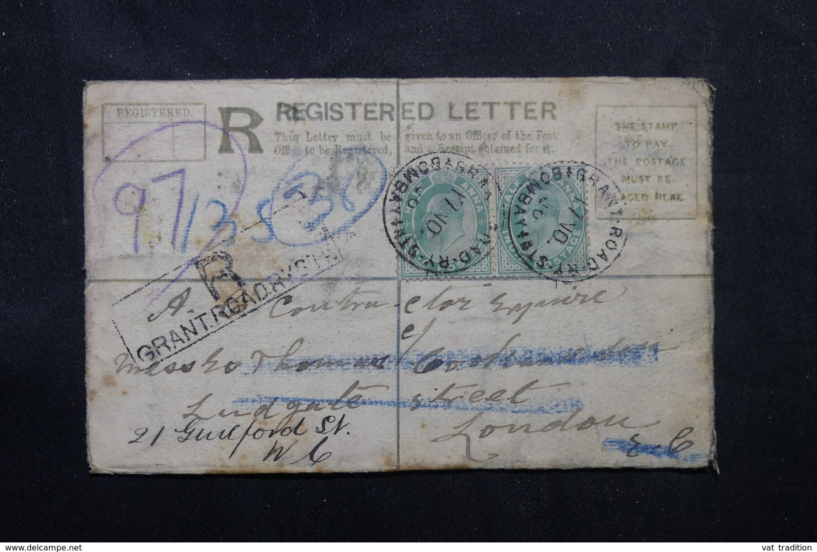 INDE - Entier Postal + Compléments En Recommandé De Bombay Pour Londres En 1906 - L 63028 - 1902-11 Roi Edouard VII