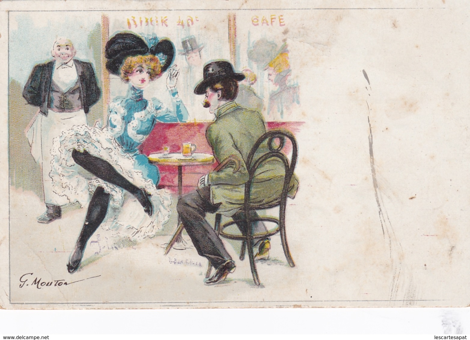 CPA ILLUSTRATEUR G.MOUTON - Couple En Terasse De Café  -(lot Pat 115) - Autres & Non Classés