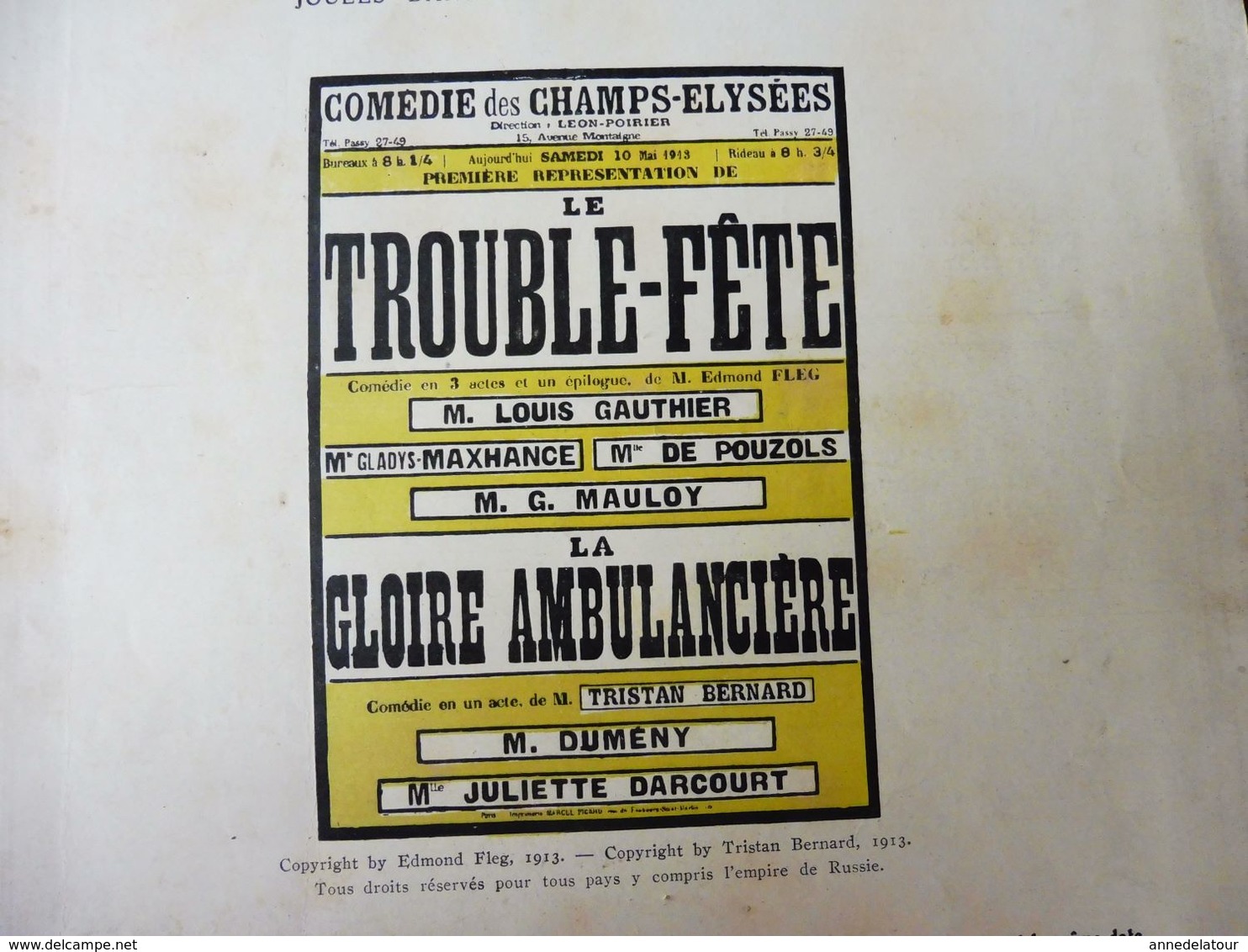 1913 LE TROUBLE-FÊTE Bébé Surgit Dans Un Ménage Bourgeois Dont Il Bouffe La Vie,;LA GLOIRE AMBULANCIERE (Tristan Bernard - Other & Unclassified