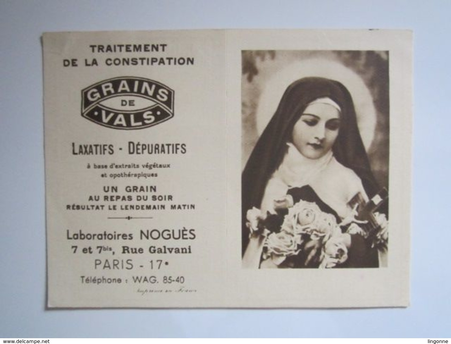 1940 PETIT CALENDRIER LABORATOIRES NOGUES GRAINS DE VALS LAXATIFS DEPURATIFS IMAGE RELIGIEUSE - Klein Formaat: 1921-40