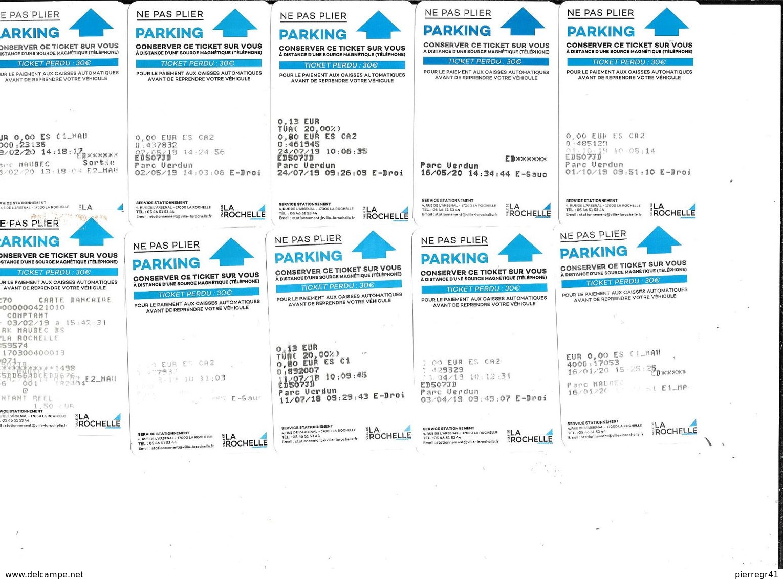 10-TICKETS MAGNETIQUE-FRANCE-LA ROCHELLE-10 TK PARKING-2019/2020-TBE-Tous Différents Visuels Ou Couleurs - Europe