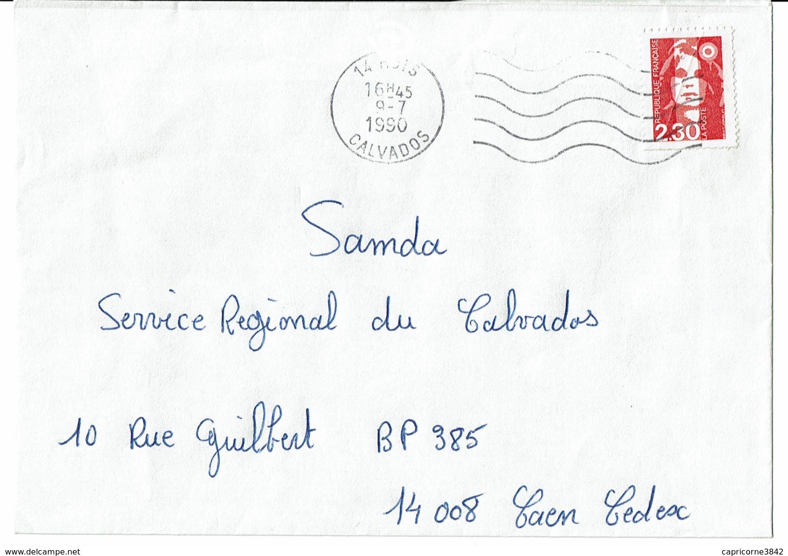 1990 - PLI SUR TIMBRE Marianne De Briat 2,30fr De Carnet N° 2629 - Lettres & Documents