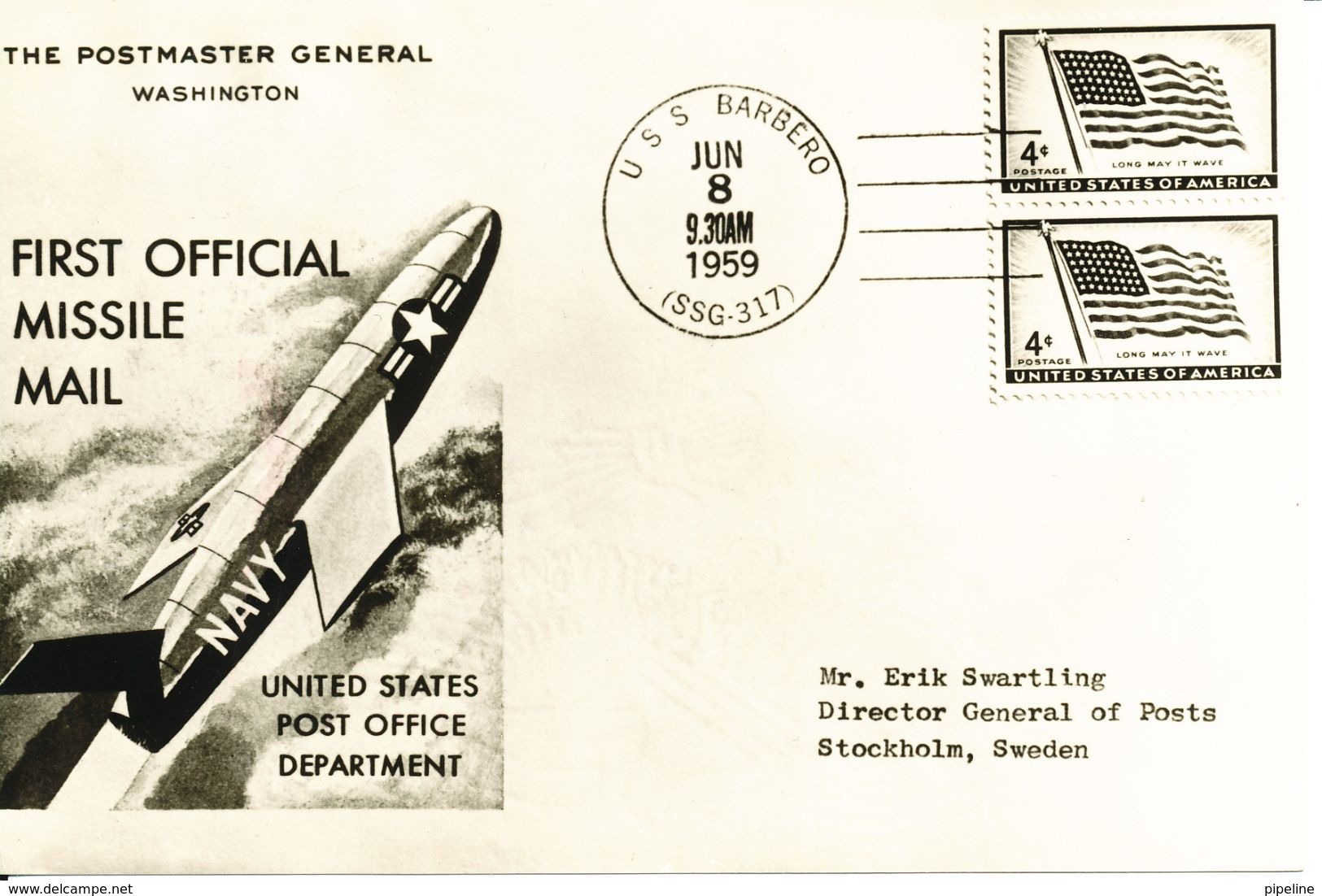 Sweden Postcard Air Mail Exhibition From Balloon To Rocket 1-11-1961/First Official Missile Mail Washington USA 8-6-1959 - Sweden