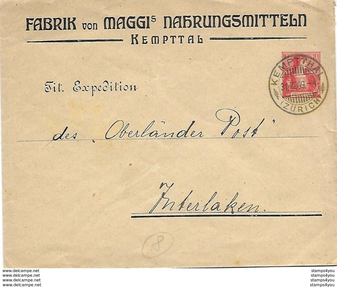 164 - 4 - Entier Postal Privé "Fabrik Von Maggis Nahrungsmitteln Kempttal 1909" - Ganzsachen