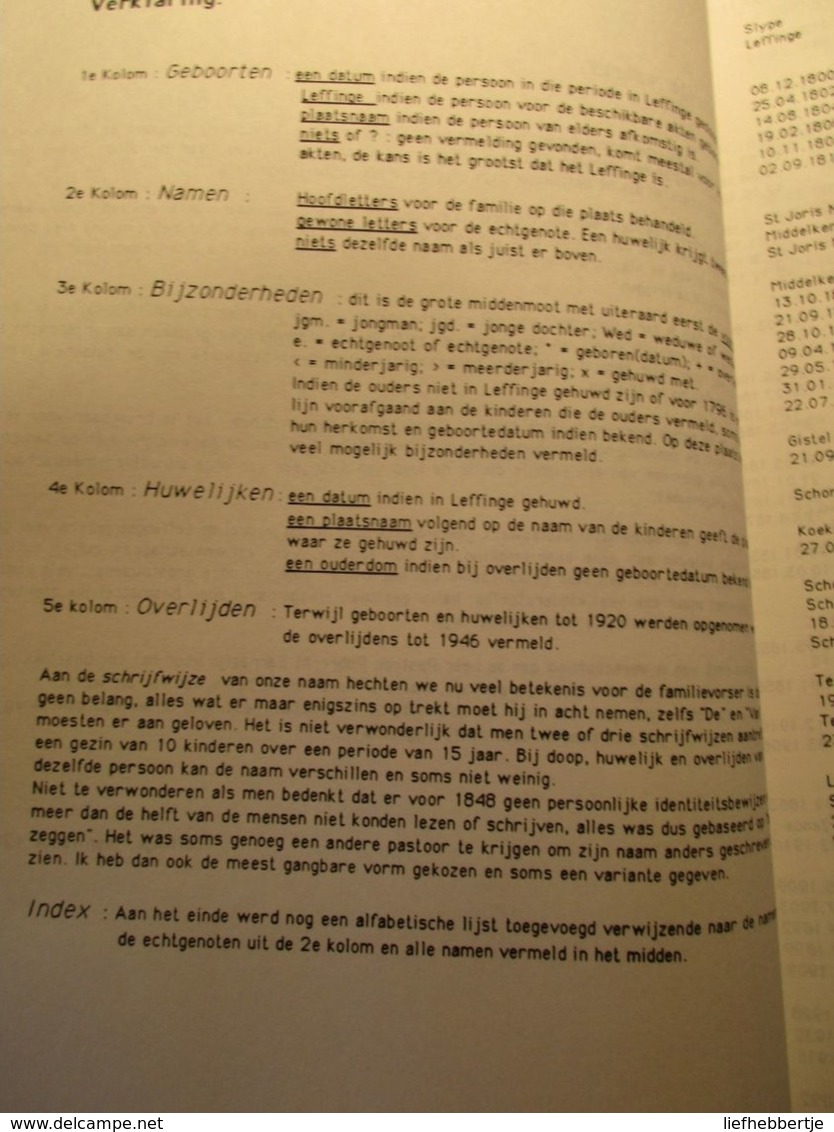 Familieboek Van De O.L.Vrouweparochie Van Leffinge -  Genealogie - Parochieregisters - Geschichte