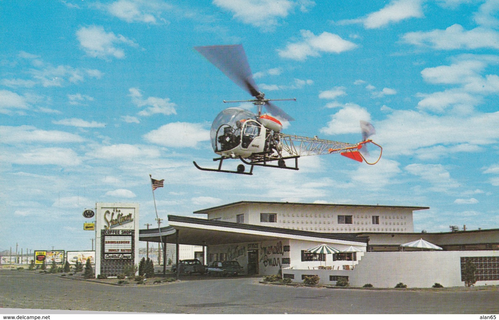 Helicopter Over Shalimar Motel, Gallup New Mexico Route 66 Lodging, C1960s Vintage Postcard - Route '66'