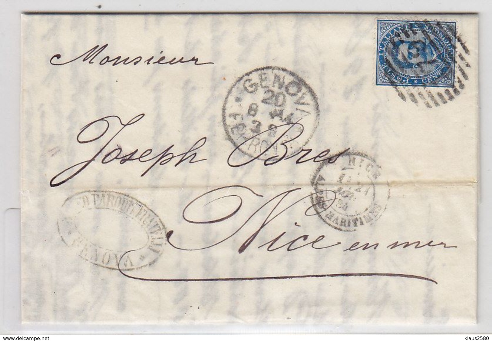 Italien Um 1870 Brief Mit EF Nach Nizza + Marinestempel - Altri & Non Classificati