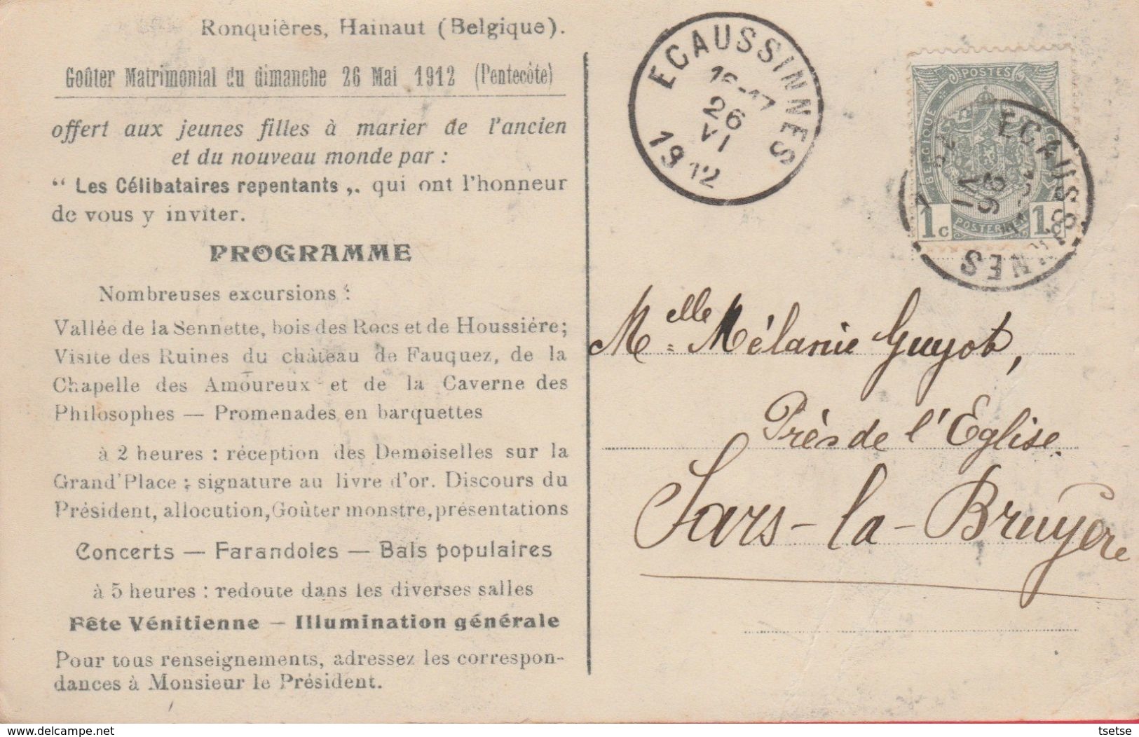 Ronquières ... 2 Vues  -Goûter Matrimonilal - 1912 ( Voir Verso , Spécial ) - Braine-le-Comte