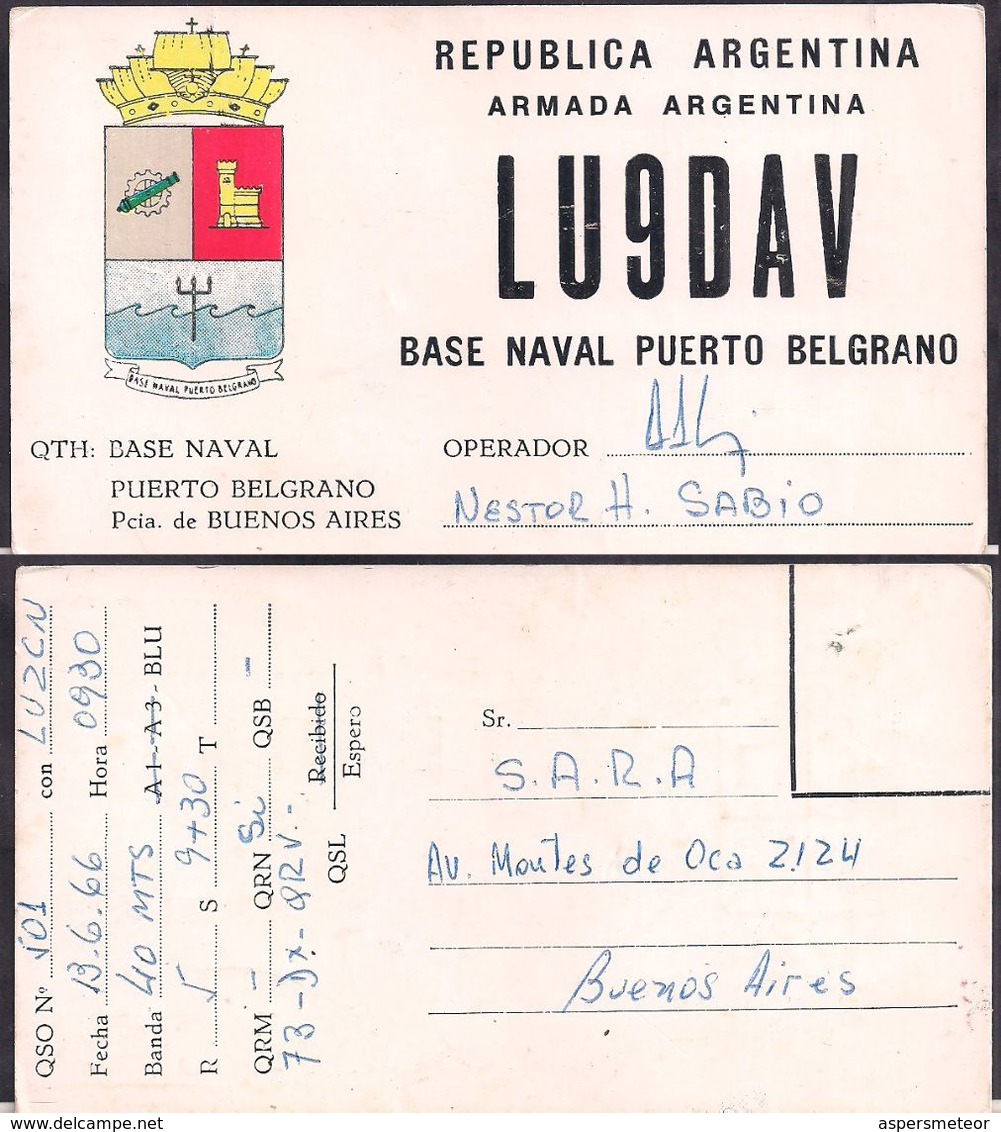 QSL LU9DAV Armada Argentina Base Naval De Pto. Belgrano To LU2CN Antartida Argentina - 13/06/1966 - Cygnus - Radio