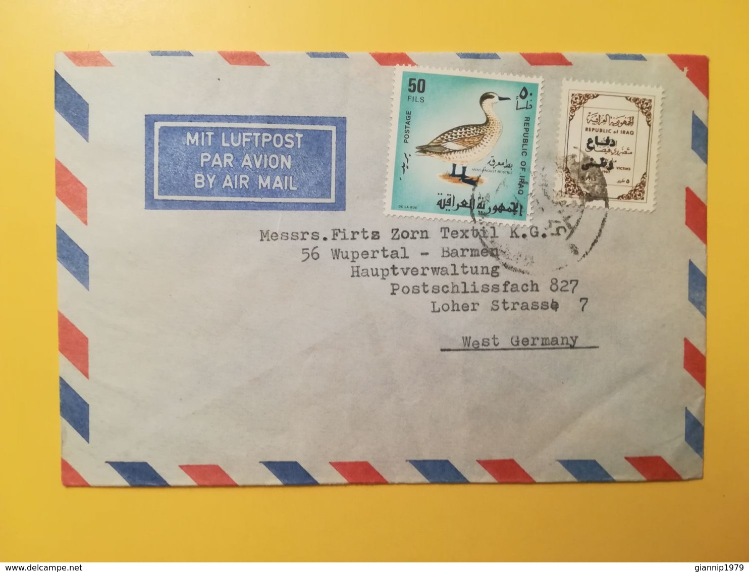 1969 BUSTA INTESTATA IRAQ AIR MAIL BOLLO UCCELLI ANIMALS ANIMALI BIRDS ANNULLO OBLITERE' - Irak