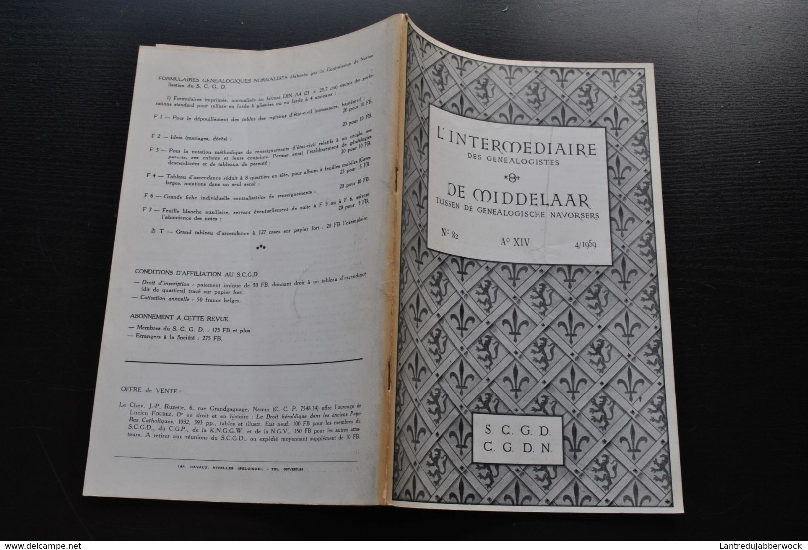 L'INTERMEDIAIRE DES GENEALOGISTES 82 1959 Généalogie Héraldique DE JAMEZ Villegia De Piétrain DE GRANVELLE Geslacht "O" - Storia