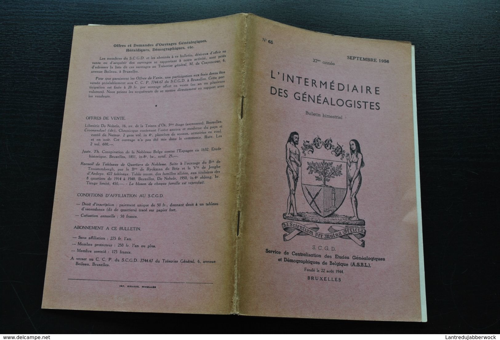L'INTERMEDIAIRE DES GENEALOGISTES 65 1956 Généalogie Héraldique Bourgeois De Bruxelles Jean-Baptiste Coclers Jodoigne - Histoire