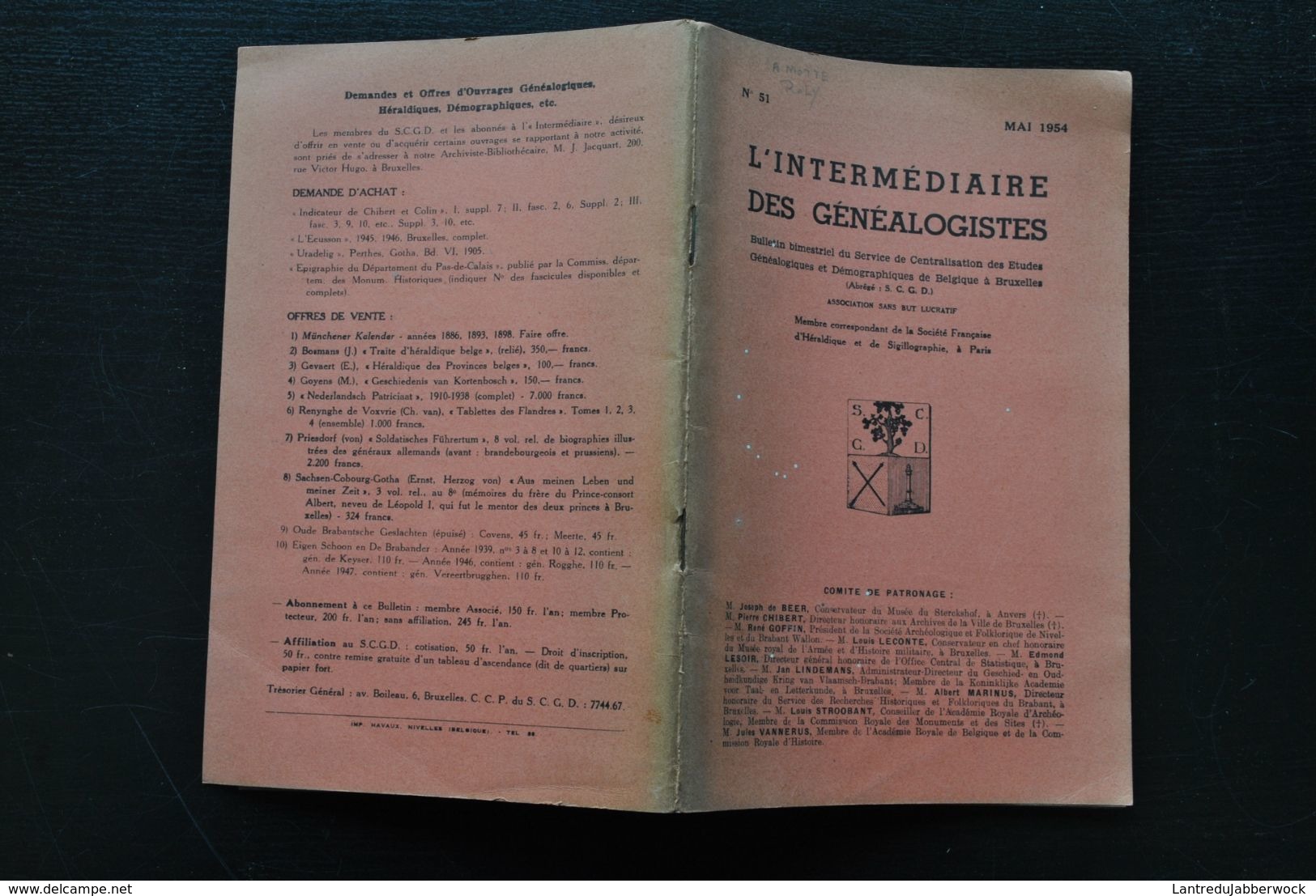 L' INTERMEDIAIRE DES GENEALOGISTES 51 1954 Généalogie Héraldique Epitaphier Du Canton De Wavre Armorial Diest Menestrier - Histoire