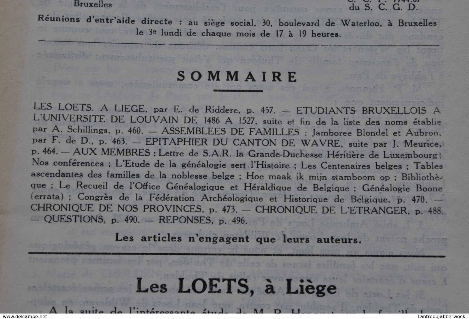 L' INTERMEDIAIRE DES GENEALOGISTES 46 1953 Généalogie Héraldique Epitaphier Wavre LOETS Liège Université De Louvain 1486 - Histoire