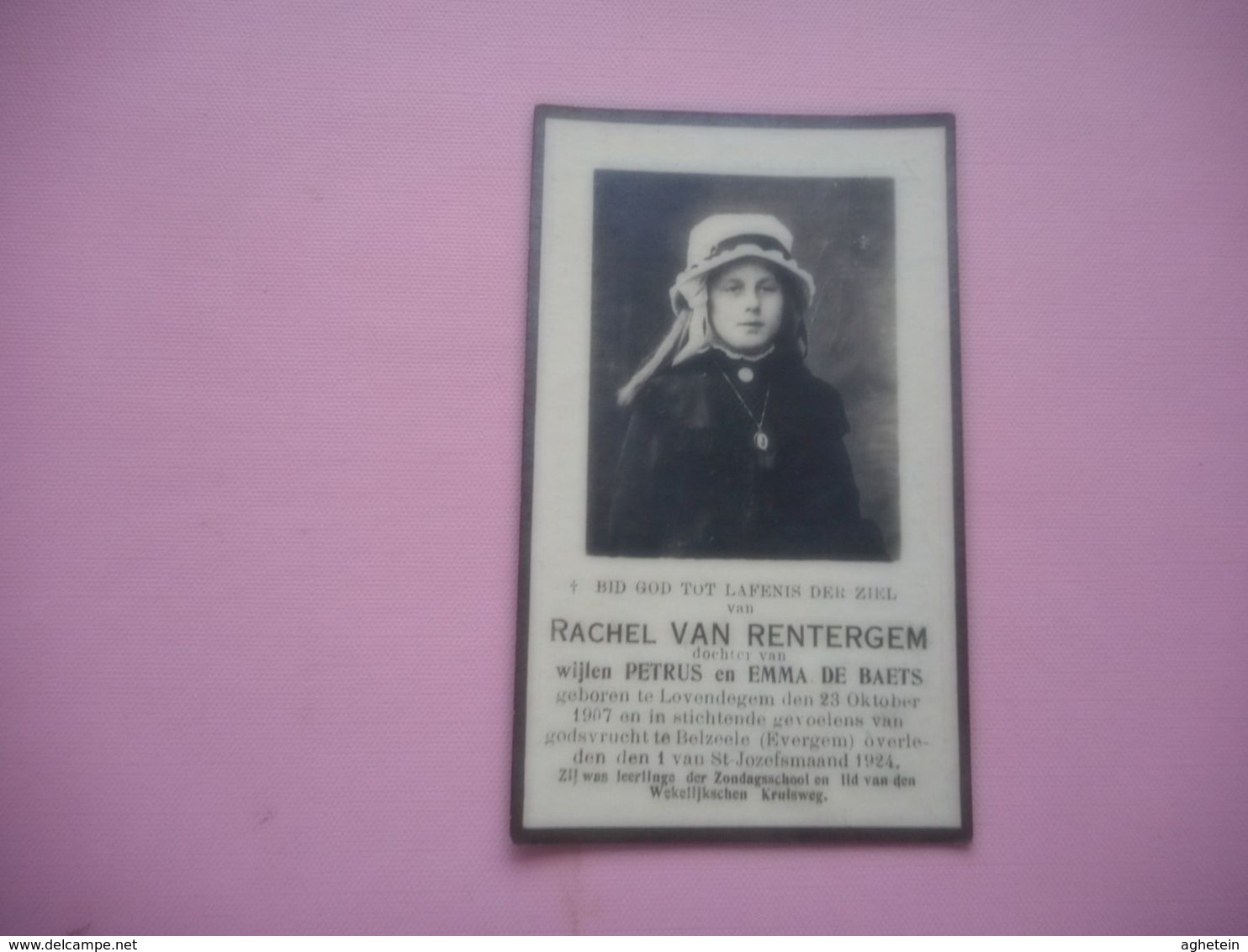 D.P.-RACHEL VAN RENTERGEM°LOVENDEGEM 23-10-19?7+BELZEELE EVERGEM 1-JOZEFMAAND 1924 - Religion & Esotericism