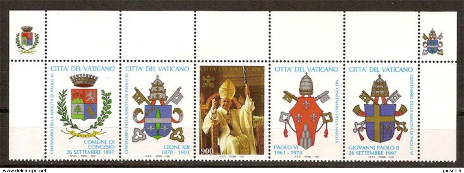 (Fb).Vaticano.1997."Paolo VI".Striscia Di 5.nuova,integra (130-20) - Unused Stamps