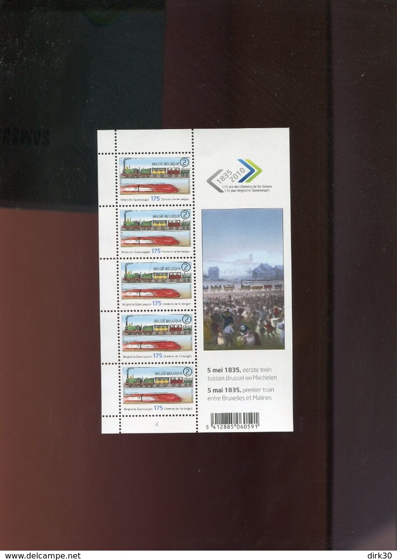 Belgie 2010 F4036 Trains Sncb Nmbs Velletje Van 5 MNH RR Plaatnummer 4 - Hojas Completas & Folletos