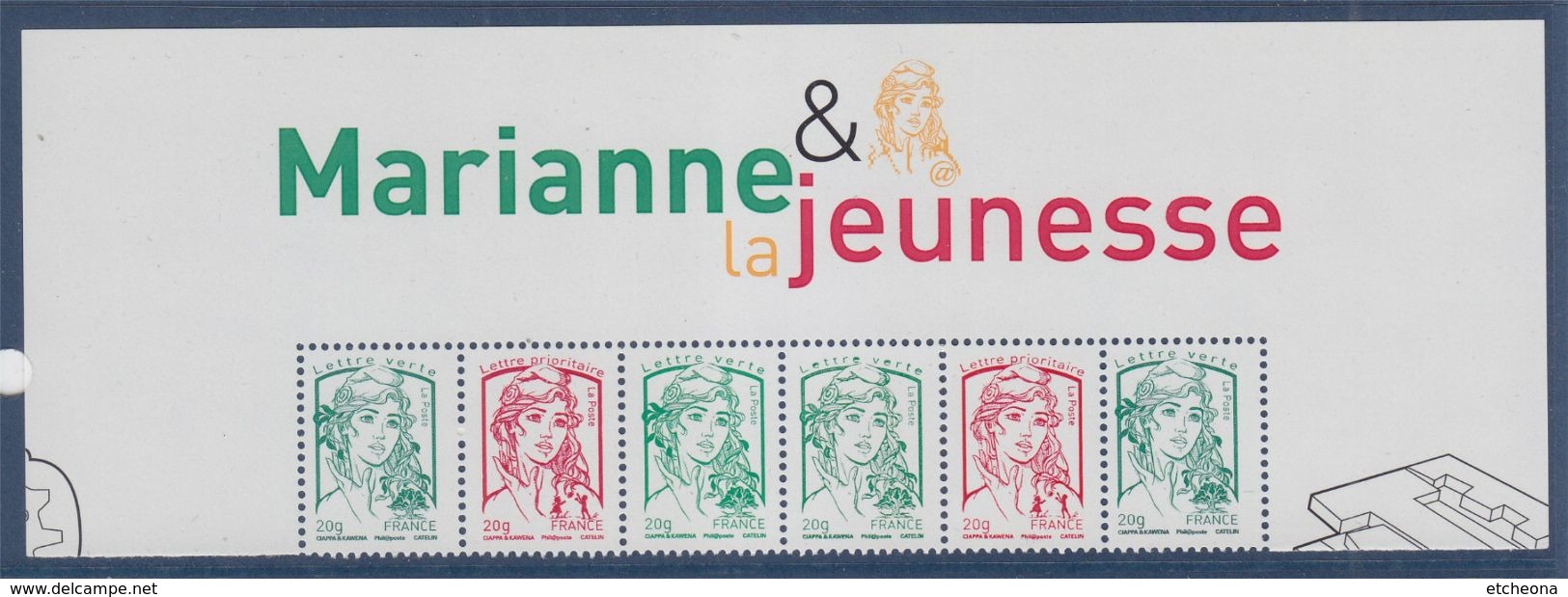 Marianne Et La Jeunesse Haut Du Bloc 40 Timbres Multi-impressions Salon D'Automne TVP Prioritaire Et Lettre Verte 20g - 2013-2018 Marianne De Ciappa-Kawena