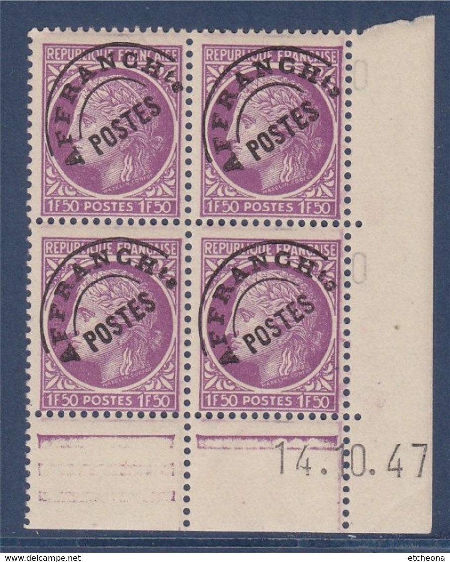 Coin Daté 4 Timbres Préoblitérés 1f50 N°91A Neuf 14.10.47 Type Cérès De Mazelin, 3 Ronds Blancs Au Dessus Du 4 - Precancels