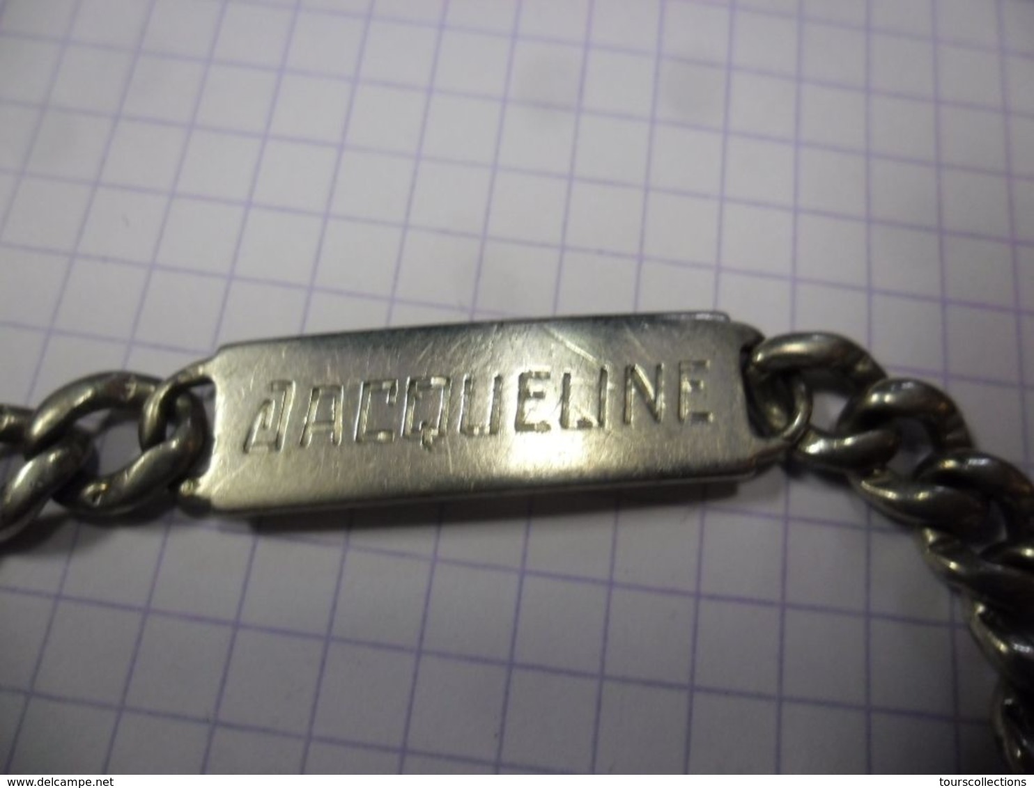 Ancien BRACELET FEMME En ARGENT 19 Grammes - Prénom JACQUELINE - Avec Sécurité Fermeture état OK - 28 Mai 1945 - Armbänder