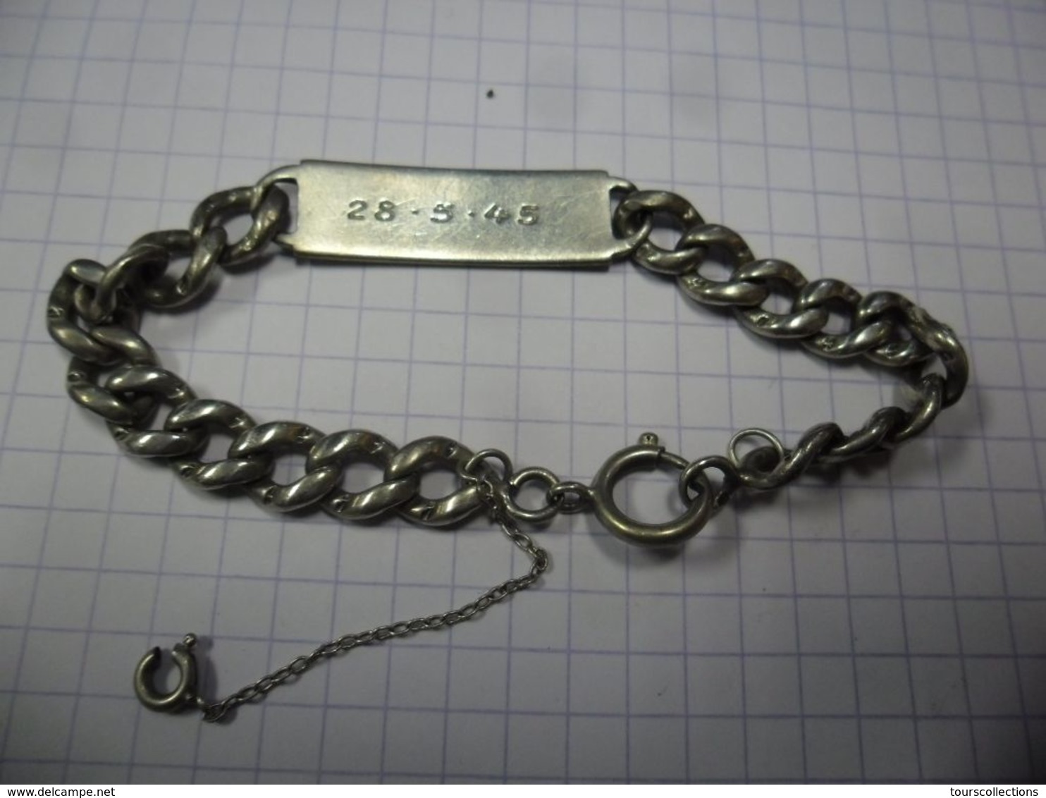 Ancien BRACELET FEMME En ARGENT 19 Grammes - Prénom JACQUELINE - Avec Sécurité Fermeture état OK - 28 Mai 1945 - Armbanden