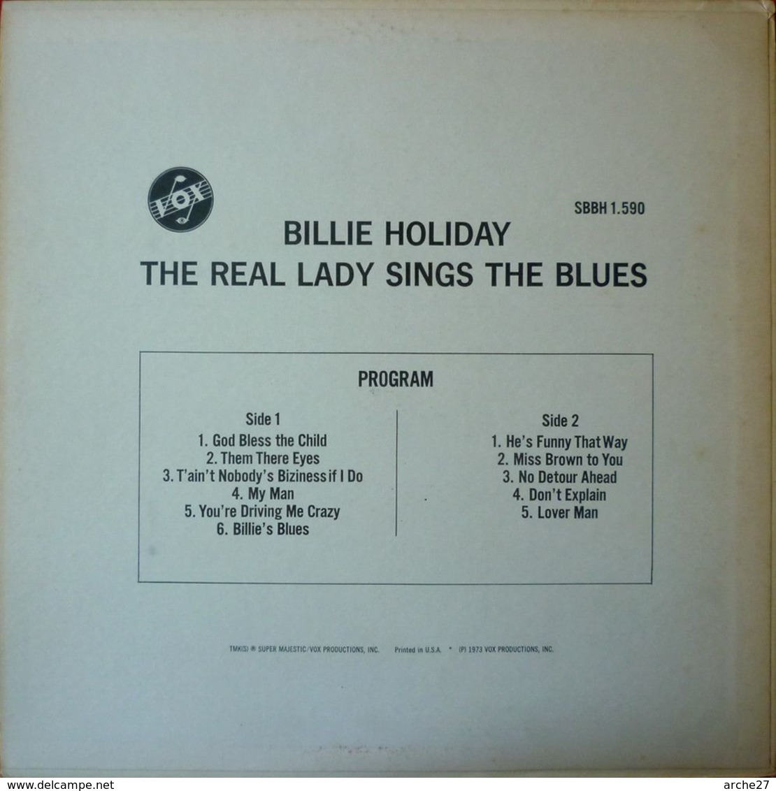 BILLIE HOLIDAY - LP- 33T - Disque Vinyle - The Real Lady Sings The Blues - U.S.A. SBBH 1.590 - Blues