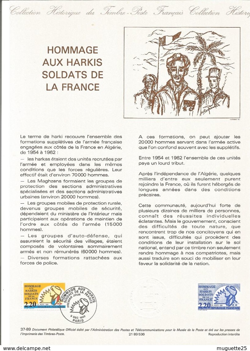 FDC France - Harkis Soldat De La France  -  Feuillet Explicatif Avec Cachet Et Timbres 1er Jour - WO2