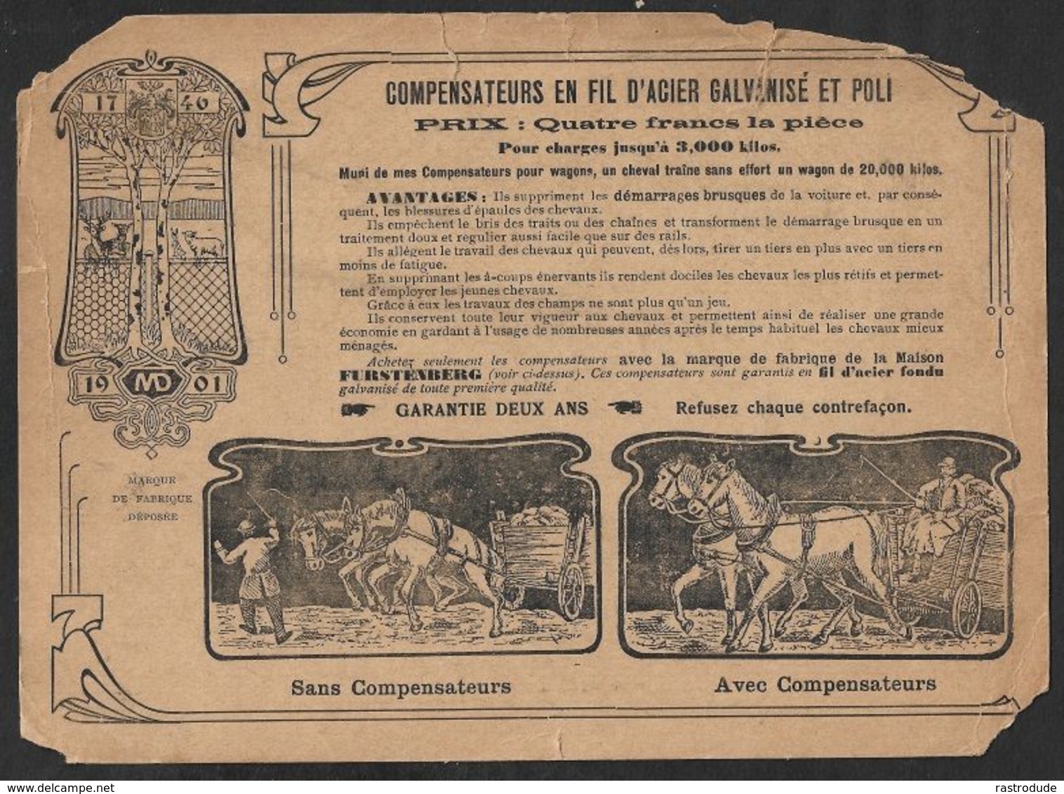 1907 BELGIQUE - PRÉOBLITÉRÉ 1C A ST. DENIS WESTREM  - IMPRIMÉ PUBLICITÉ COMPENSATEUR WAGONS CHEVAUX - Rolstempels 1900-09