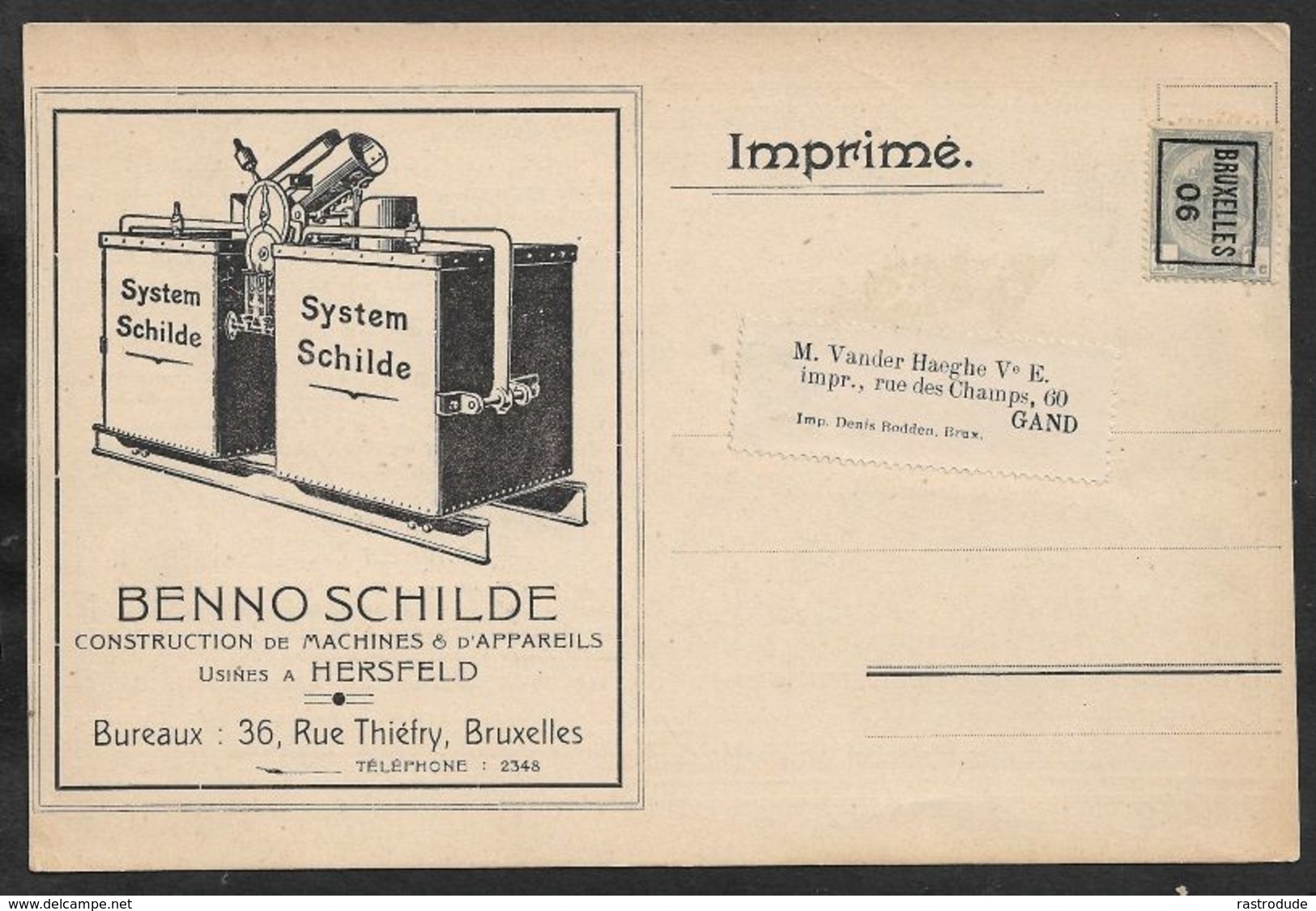 1906 BELGIQUE - PRÉOBLITÉRÉ 1C A GAND  - IMPRIMÉ PUBLICITÉ CONSTRUCTION MACHINES CHAUDIÈRE MÉCANIQUE - Roller Precancels 1900-09