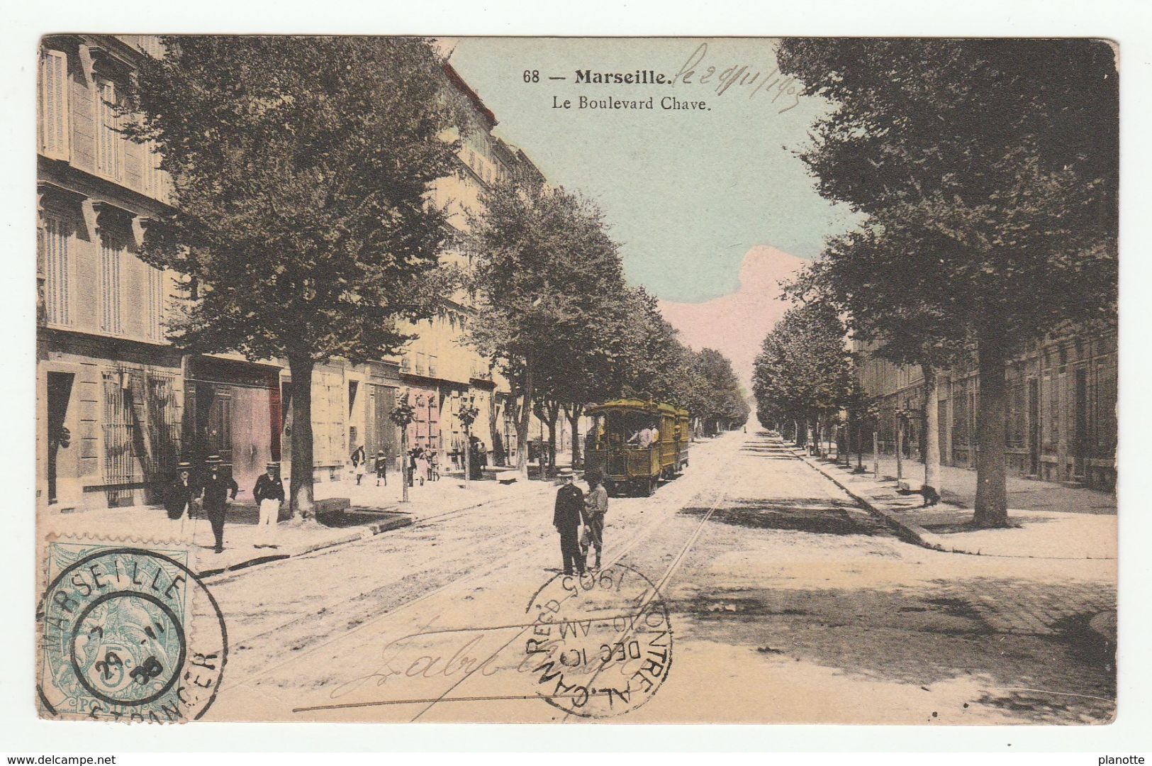 Marseille - Le Boulevard Chave - Belle CPA Colorisée  1905 - TRAMWAY - Canebière, Centre Ville