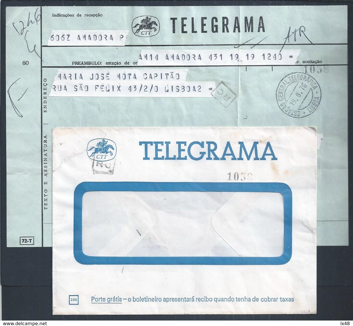 Telegrama Com Obliteração Da Estação Central Telegráfica De Lisboa 1976. Telegram With Obliteration Telegraph Station - Storia Postale