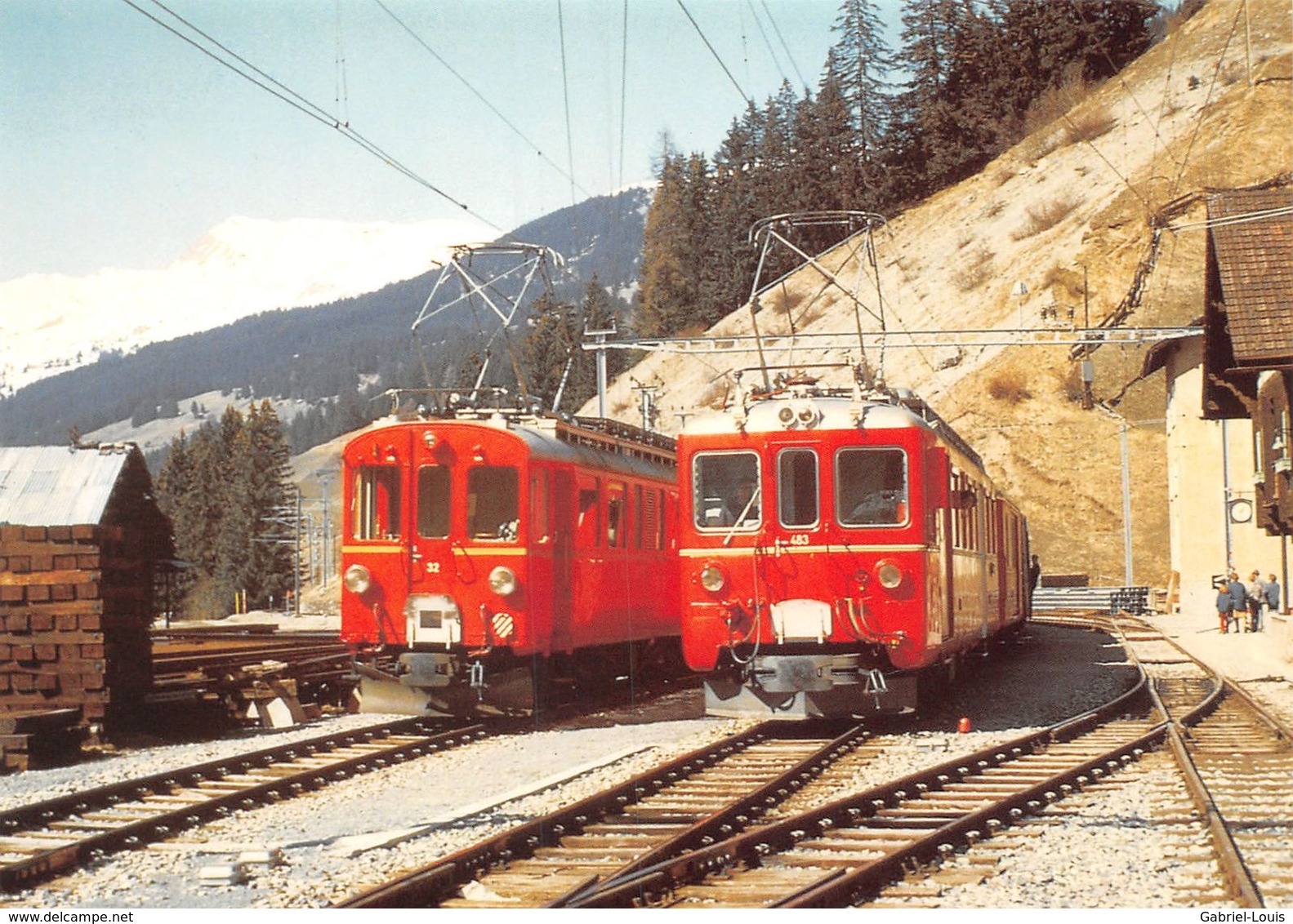 BVA - Langwies ABe 4/4 32 Bernina Et ABDe 4/4 483  - Rhätische Bahn - RhB - R.h.B. Ligne De Chemin De Fer Train - Langwies