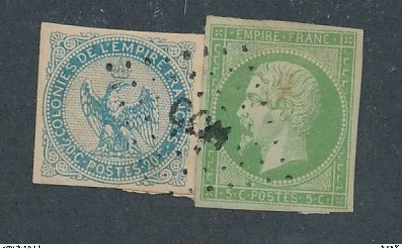 DP-182: COLONIES GENERALES: N°4 + 8 Sur Mini Fragment Obl CCM Signé Calves - Eagle And Crown