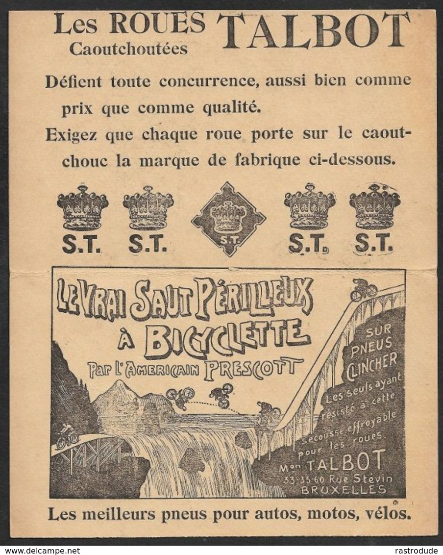 1906 BELGIQUE PRÉOBLITÉRÉ 1C IMPRIMÉ  PUBLICITÉ PATIN PNEUMATIQUE CHEVAUX DE LUXE - LE VRAI SAUT PÉRILLEUX A BICYCLETTE - Rollini 1900-09