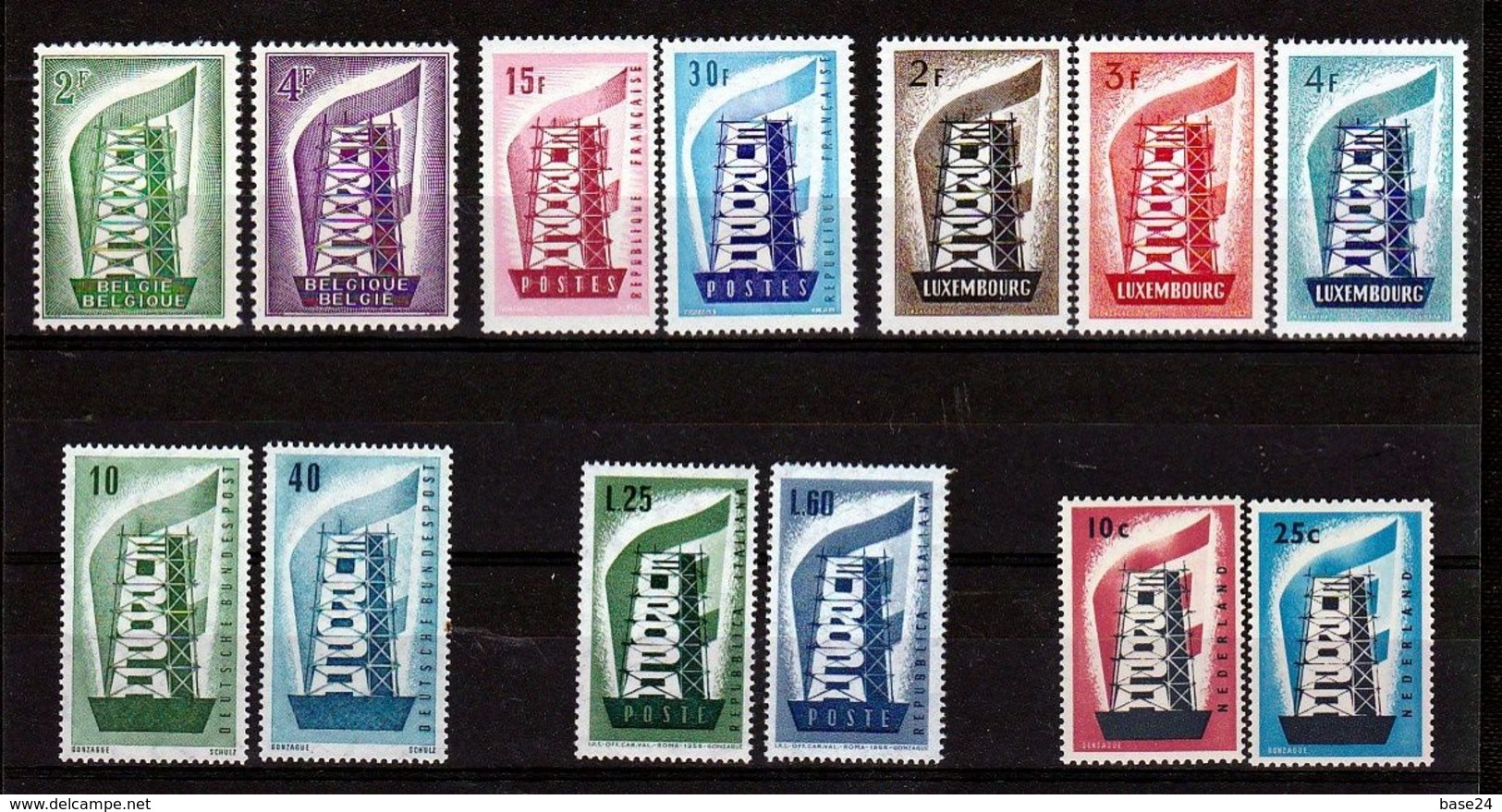 1956 EUROPA CEPT EUROPE  ANNATA  YEAR 6 Paesi (13 Valori) MNH** TORRE TOWER - Años Completos