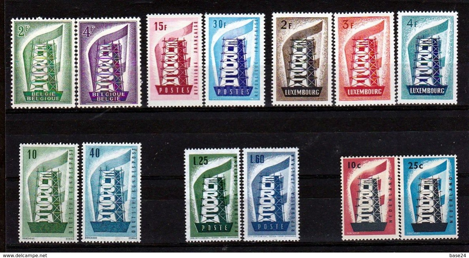 1956 EUROPA CEPT EUROPE  ANNATA  YEAR 6 Paesi (13 Valori) MNH** TORRE TOWER - Volledig Jaar