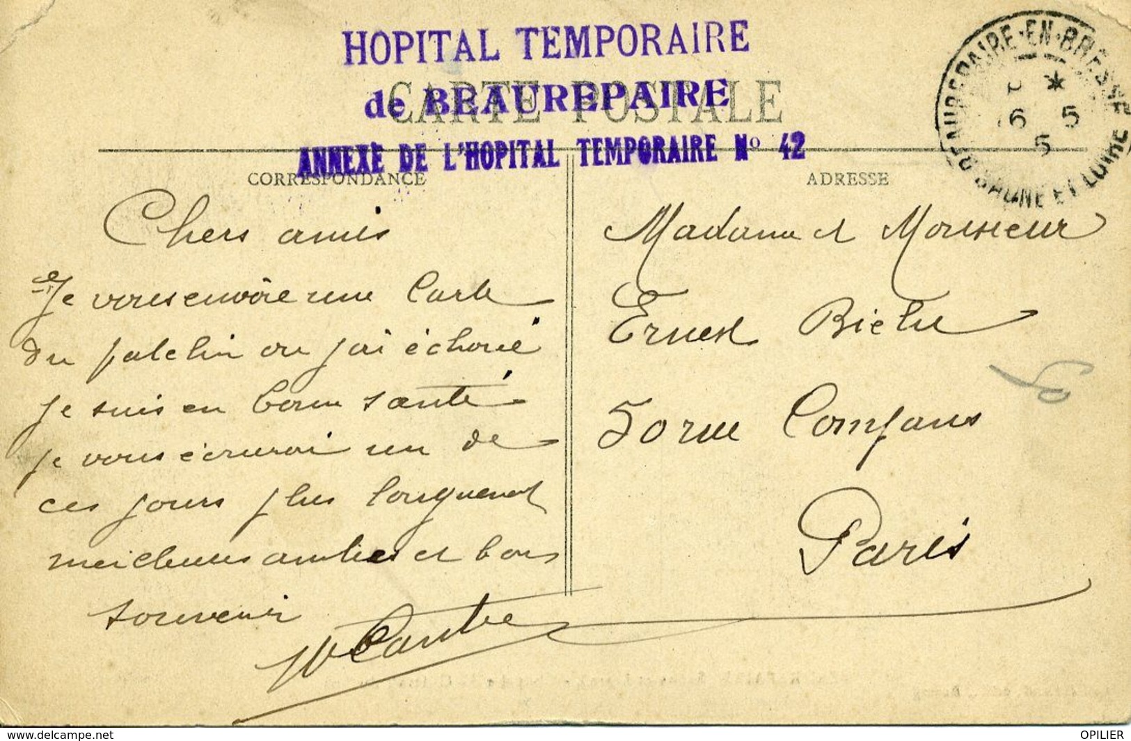 HOPITAL TEMPORAIRE DE BEAUREPAIRE Annexe De L'hôpital N°42 Beaureapaire En Bresse 1915 Carte Postale - Guerre De 1914-18