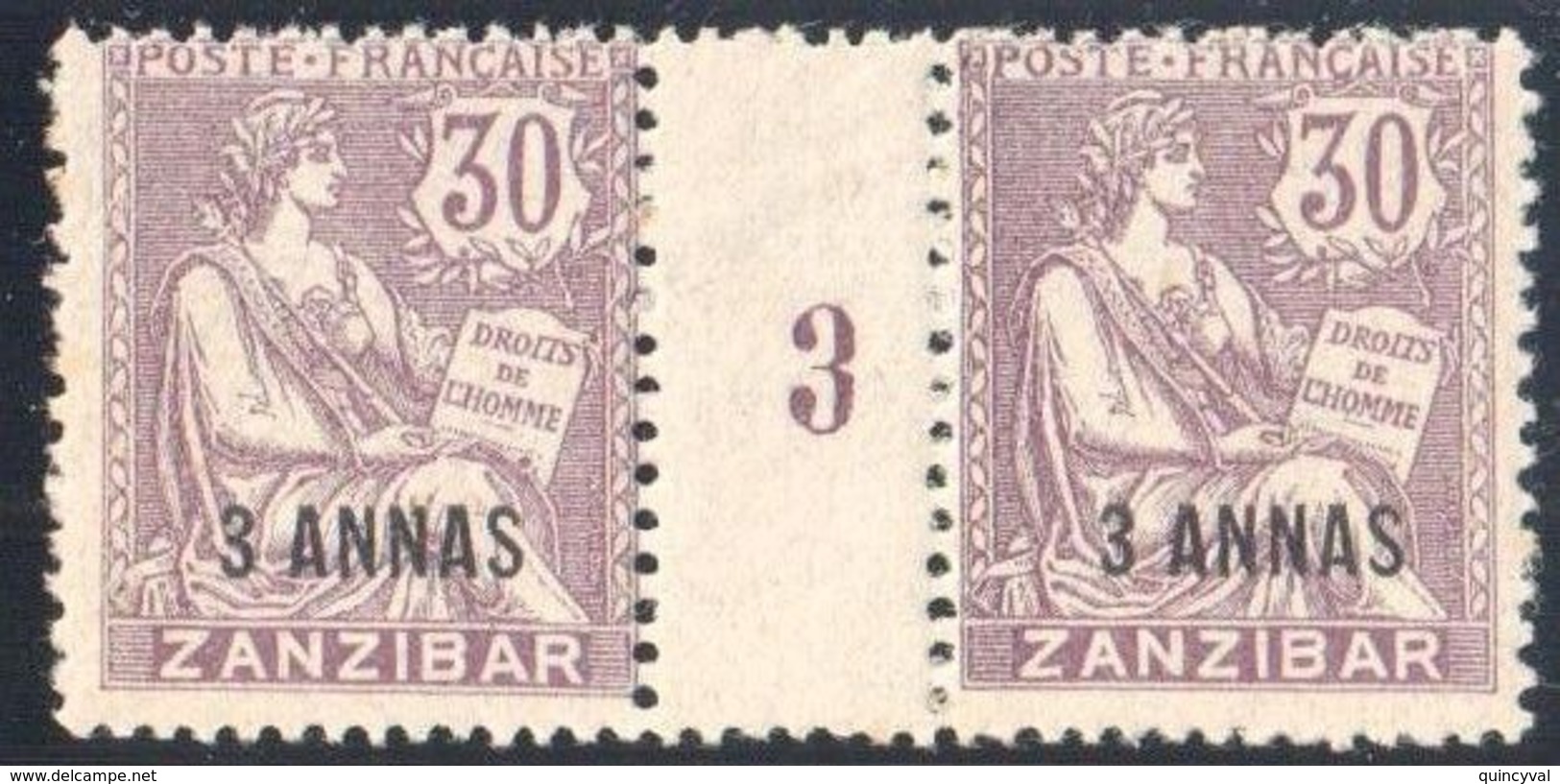 ZANZIBAR Millésime Mouchon 3 Annas /30 C Millésime 3 De 1903 Yv 52 Neuf Avec Trace De Charnière - Ungebraucht