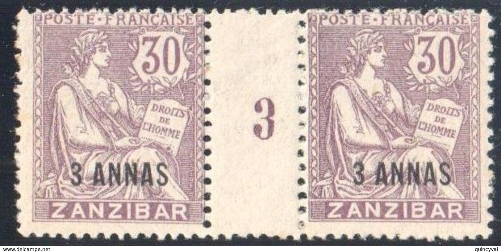 ZANZIBAR Millésime Mouchon 3 Annas /30 C Millésime 3 De 1903 Yv 52 Neuf Avec Trace De Charnière - Unused Stamps