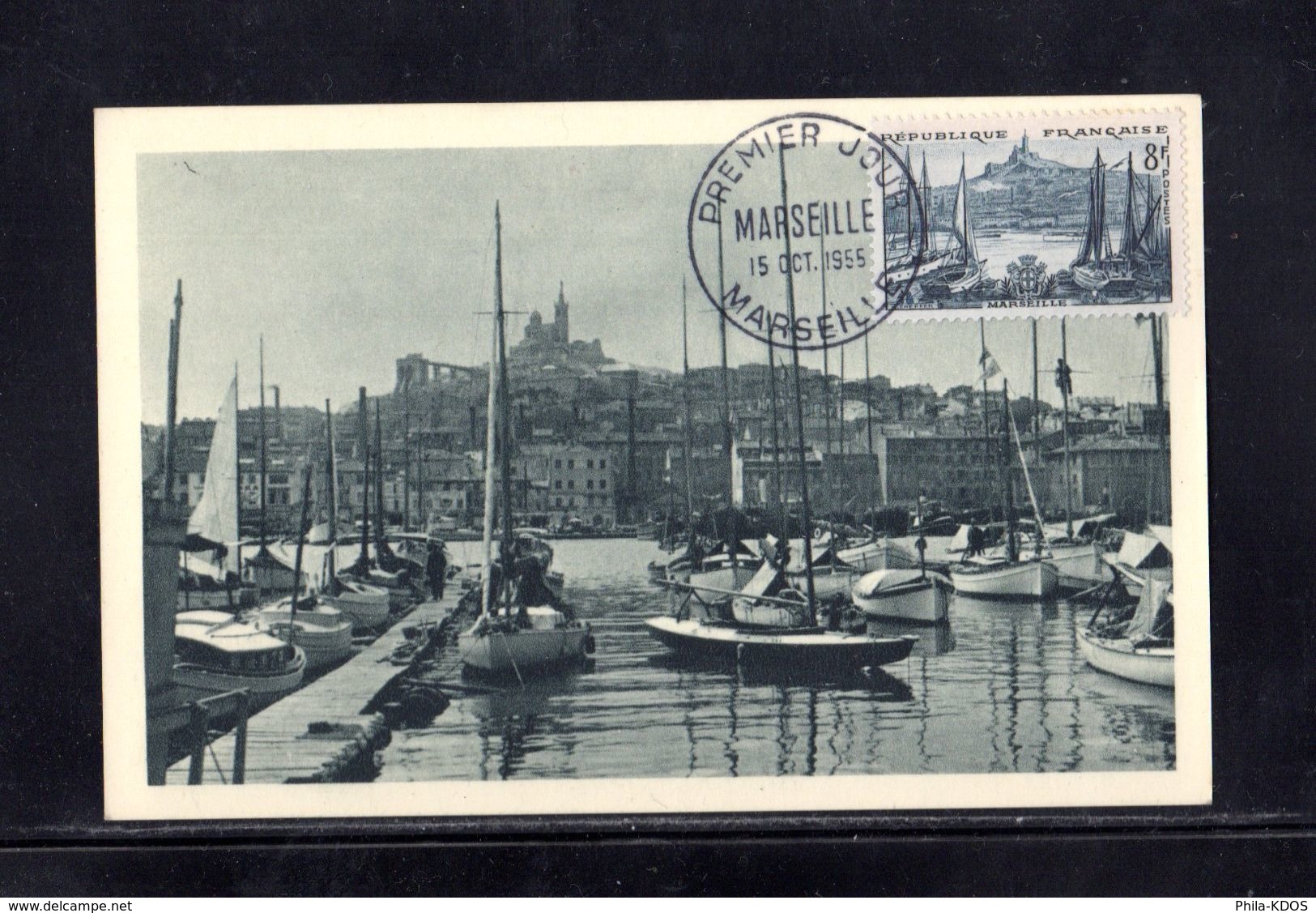 Tamponnée M.F 1955 " MARSEILLE LE VIEUX PORT.... " Sur Carte Maximum. N° YT 1037. Parfait état. Voir Les 2 Scans. CM - 1950-1959