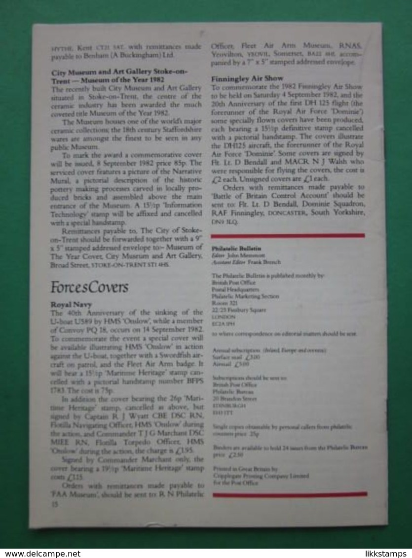 THE PHILATELIC BULLETIN SEPTEMBER 1982 VOLUME NUMBER 20, ISSUE No.1, ONE COPY ONLY. #L0242 - Inglés (desde 1941)