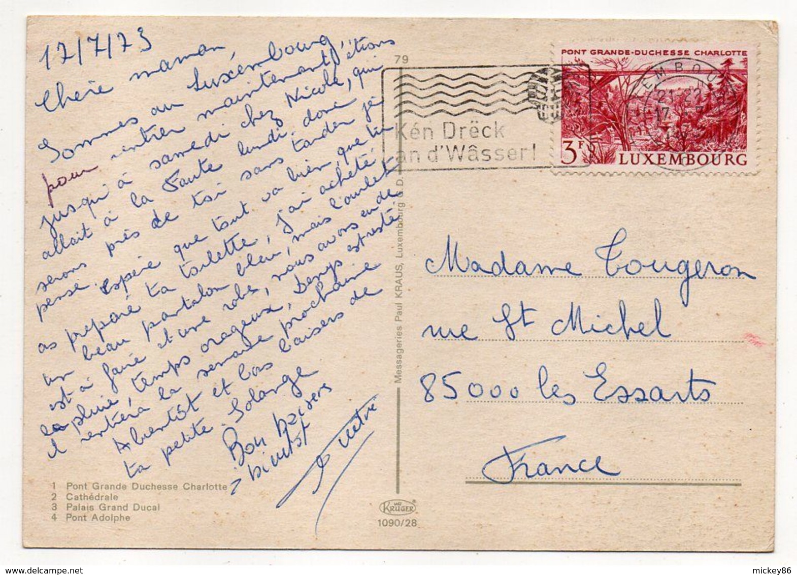 Luxembourg --1973---timbre " Pont" Seul Sur Carte Postale Multivues "Bonjour Du Luxembourg" --blason - Lettres & Documents