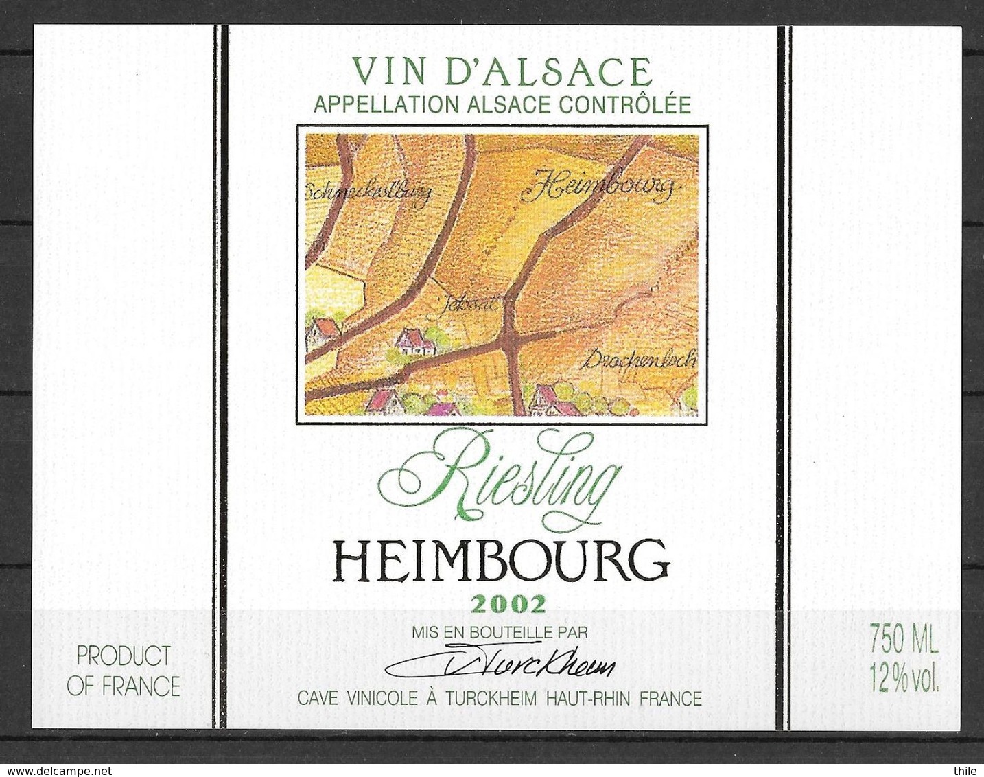 ALSACE - Riesling Heimbourg 2002 - Cave Vinicole Turckheim (état Neuf) - Oude Landkaarten