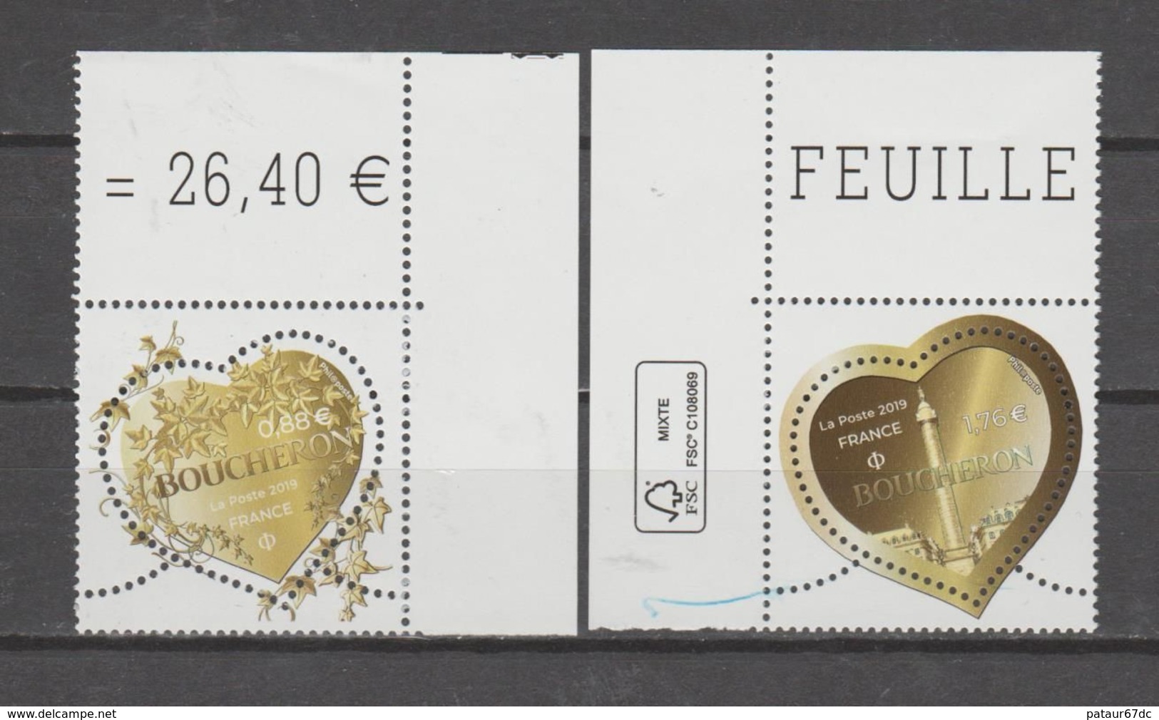 FRANCE / 2019 / Y&T N° 5292/5293 ** : "Cœurs Boucheron" Gommés (2 TP) 1 Paire Tous CdF - Unused Stamps
