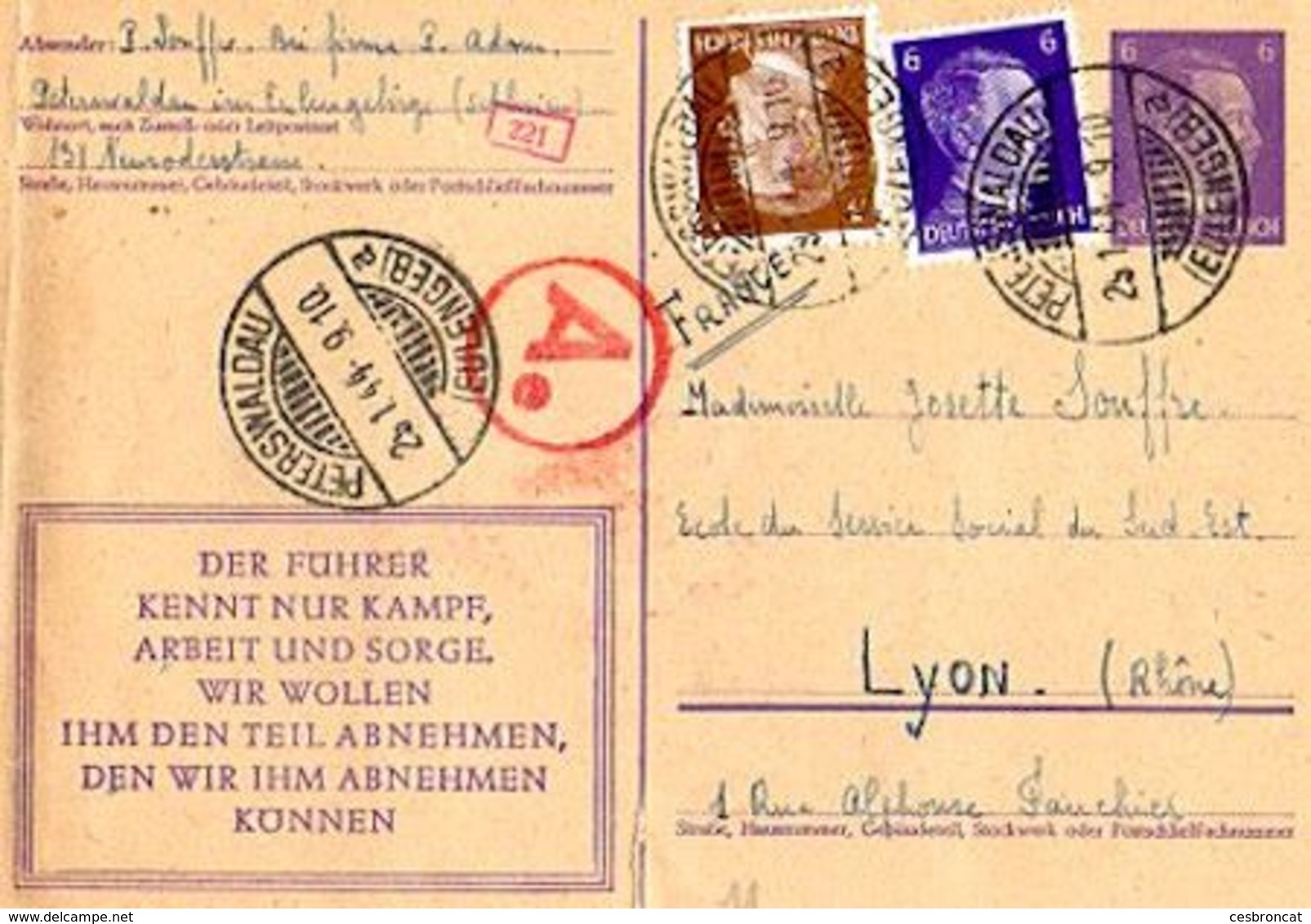 C1  01 1944 Entier Postal  Allemand D'un STO - WW II
