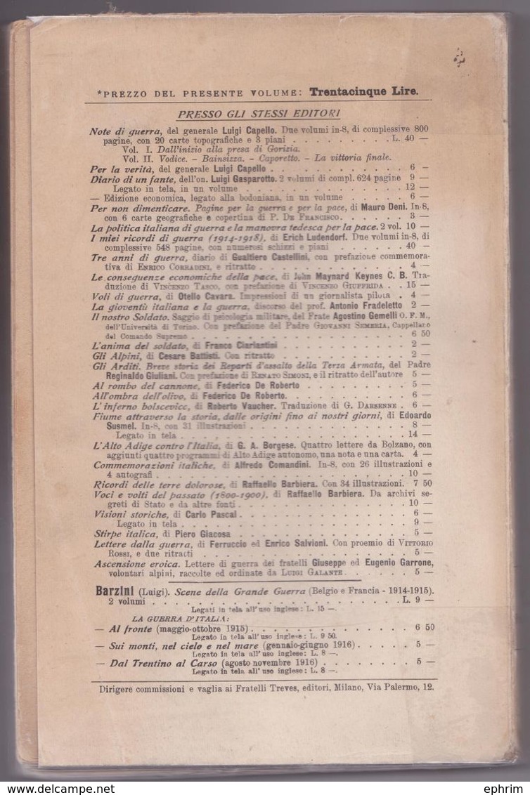 La Guerra Alla Fronte Italiana Generale Luigi Cadorna Fino All'Arresto Sulla Linea Della Piave E Del Grappa Volume Primo - Guerre 1914-18