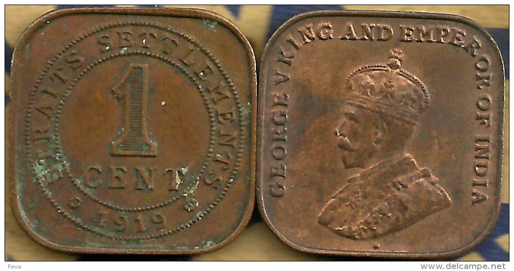 STRAITS SETTLEMENTS 1 CENT NAME FRONT KGV HEAD BACK 1920 F+ KM32 READ DESCRIPTION CAREFULLY !!! - Autres – Asie